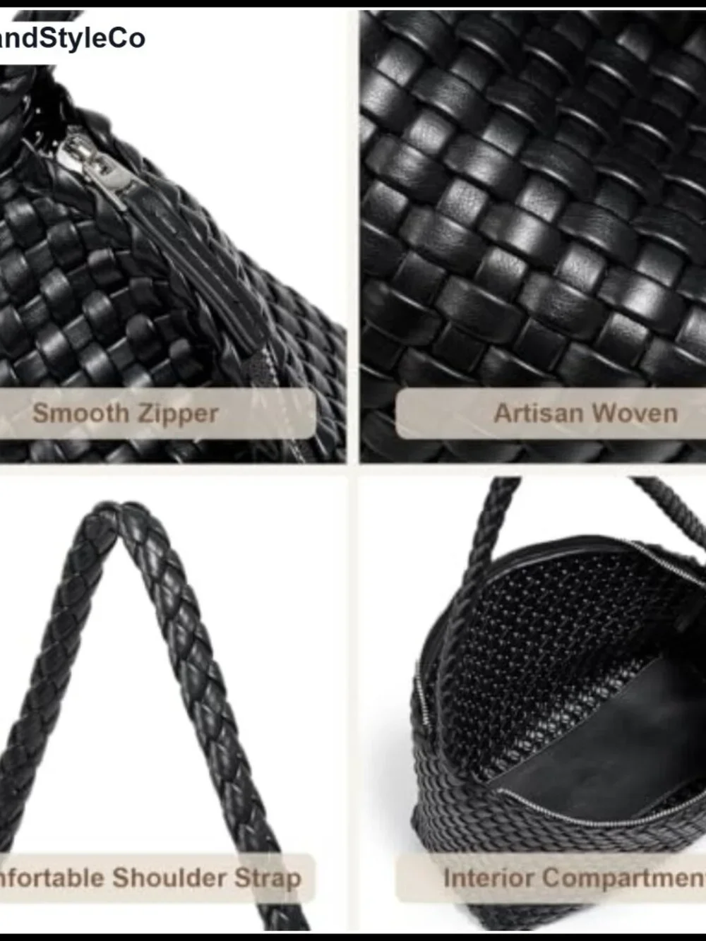Small Woven Hobo Shoulder Bag Handmade Faux Leather Zip Closure
